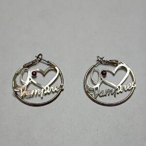 Unique Silver I Love Vampire Hoop Earrings With Purple Stone Accent